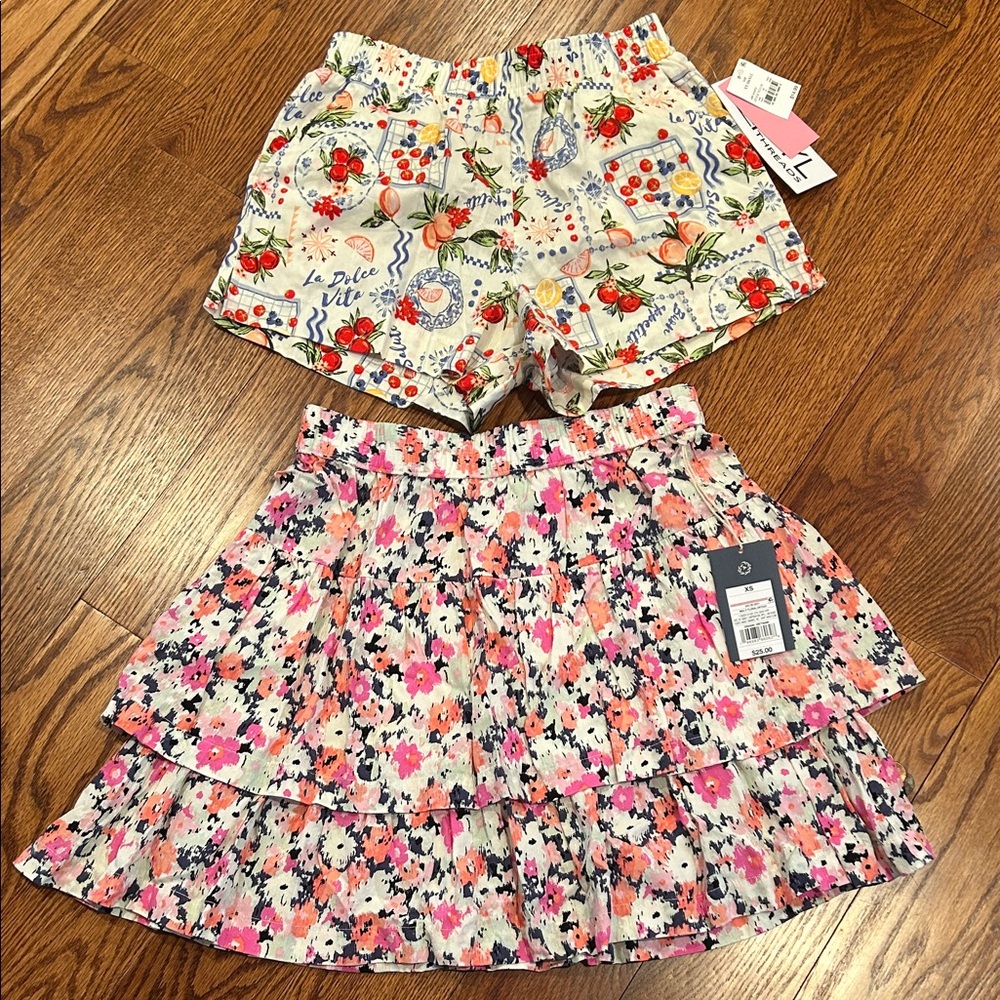 Floral and Fruit Print Shorts XXS and Skirt XS Set